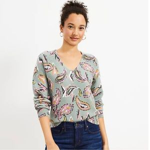 NWT LOFT Paisley Raglan V-Neck Sweater